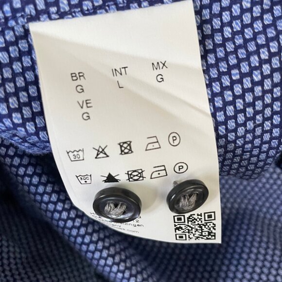 Blue Hugo Boss Men's Geometric-Print Cotton Shirt - Picture 13 of 14